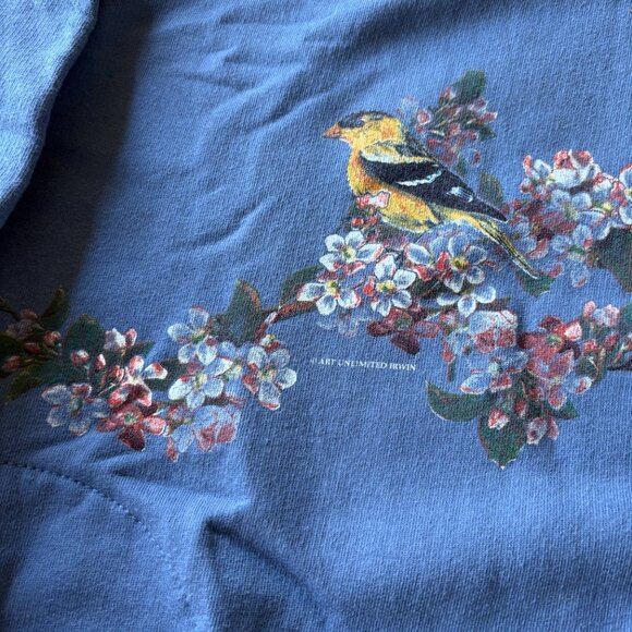 Vintage Art Unlimited Bird Sweatshirt | 80s Blue Button Neck | Cottagecore | L - Picture 7 of 14